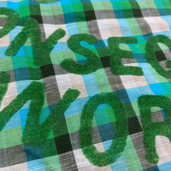 Diesel Mens Shirt XL Green Blue Plaid Button Up Linen Cotton Patches Embroidered - Picture 11 of 11